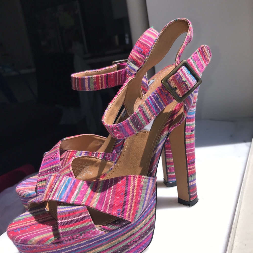 Colorful Boho Textile Platform Sandles - Picture 3 of 6